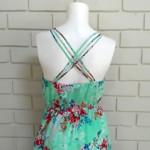 BeBop Floral High Low Criss Cross Elastic Tie Waist Mini Dress. Size Small - Picture 7 of 10